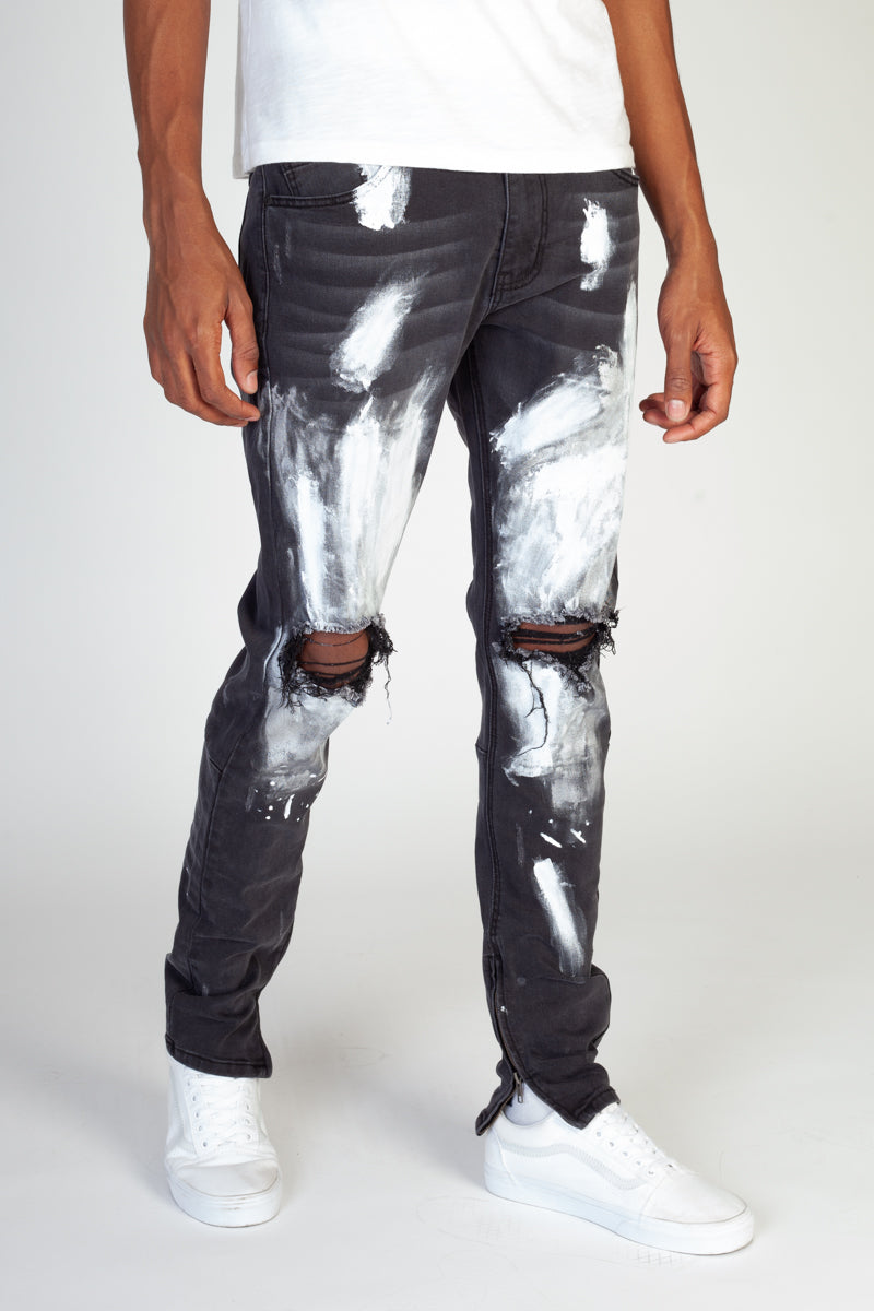 Silver Painted Ankle Zip Jeans (Dark Medium Gray) (4605195223142)