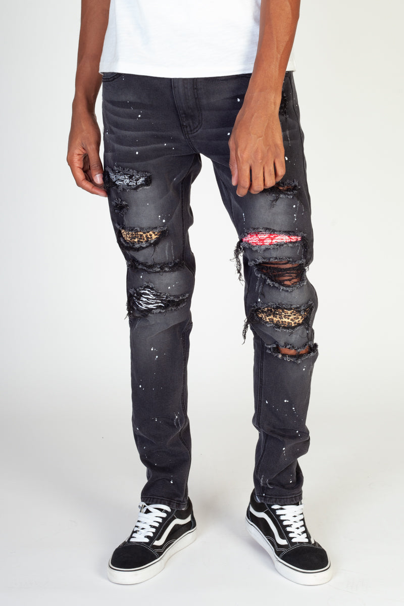Multi Patch Jeans (Black) (4886837198950)