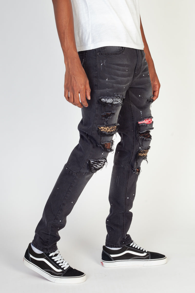 Multi Patch Jeans (Black) (4886837198950)