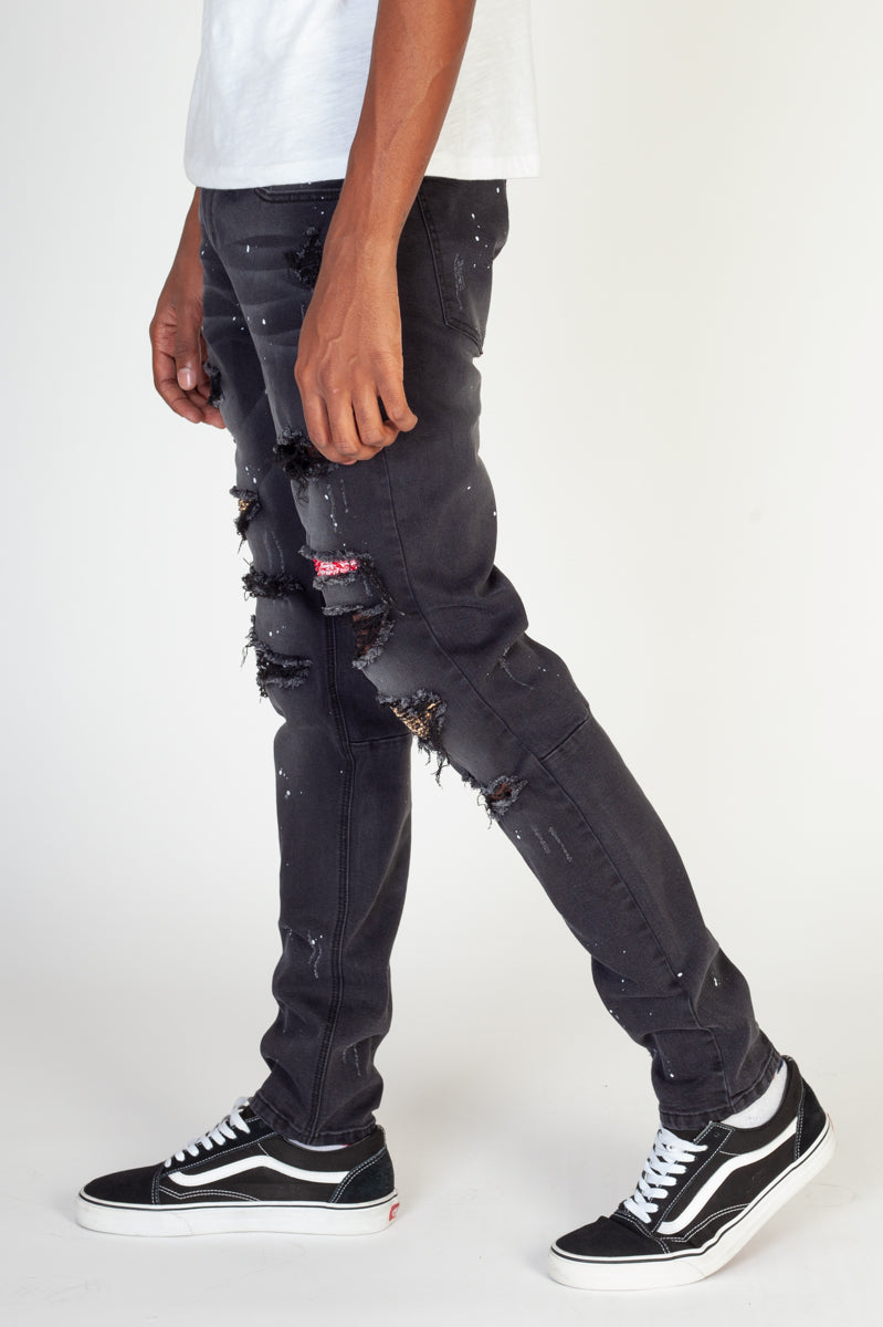 Multi Patch Jeans (Black) (4886837198950)