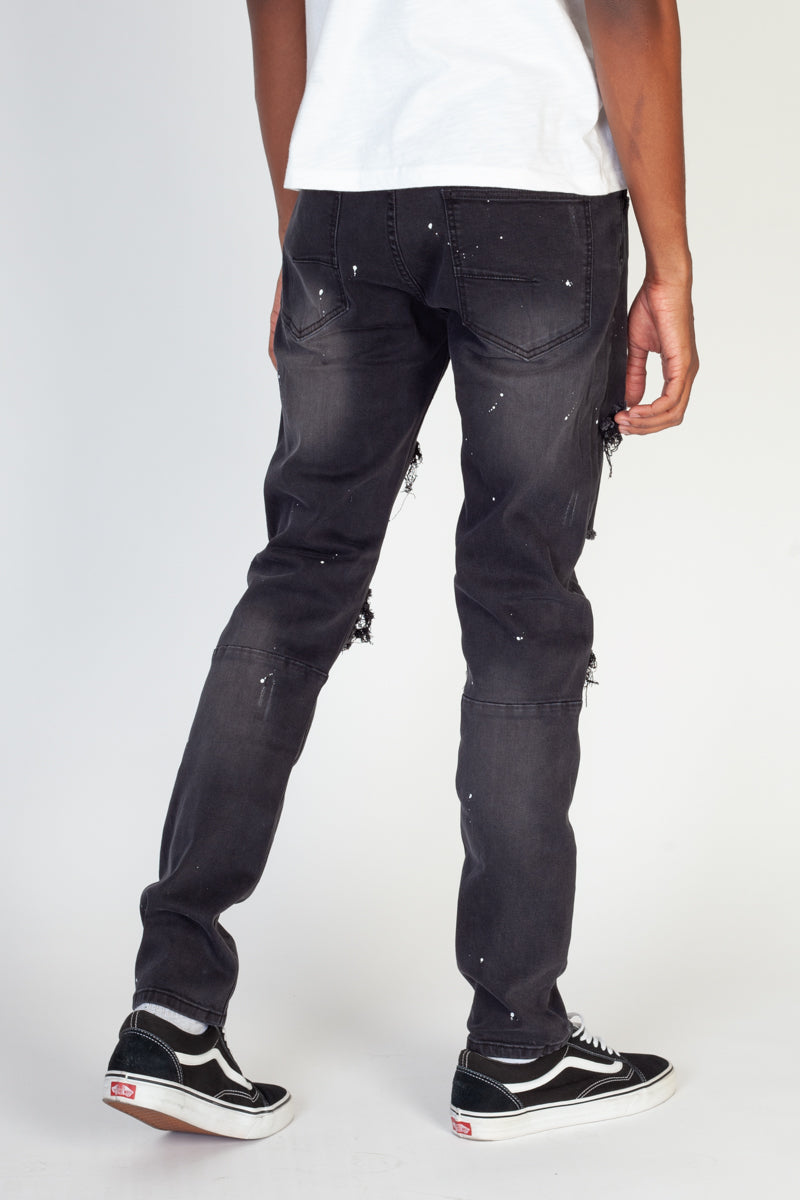 Pintucked Patched Skinny Jeans (Black) (4571254849638)