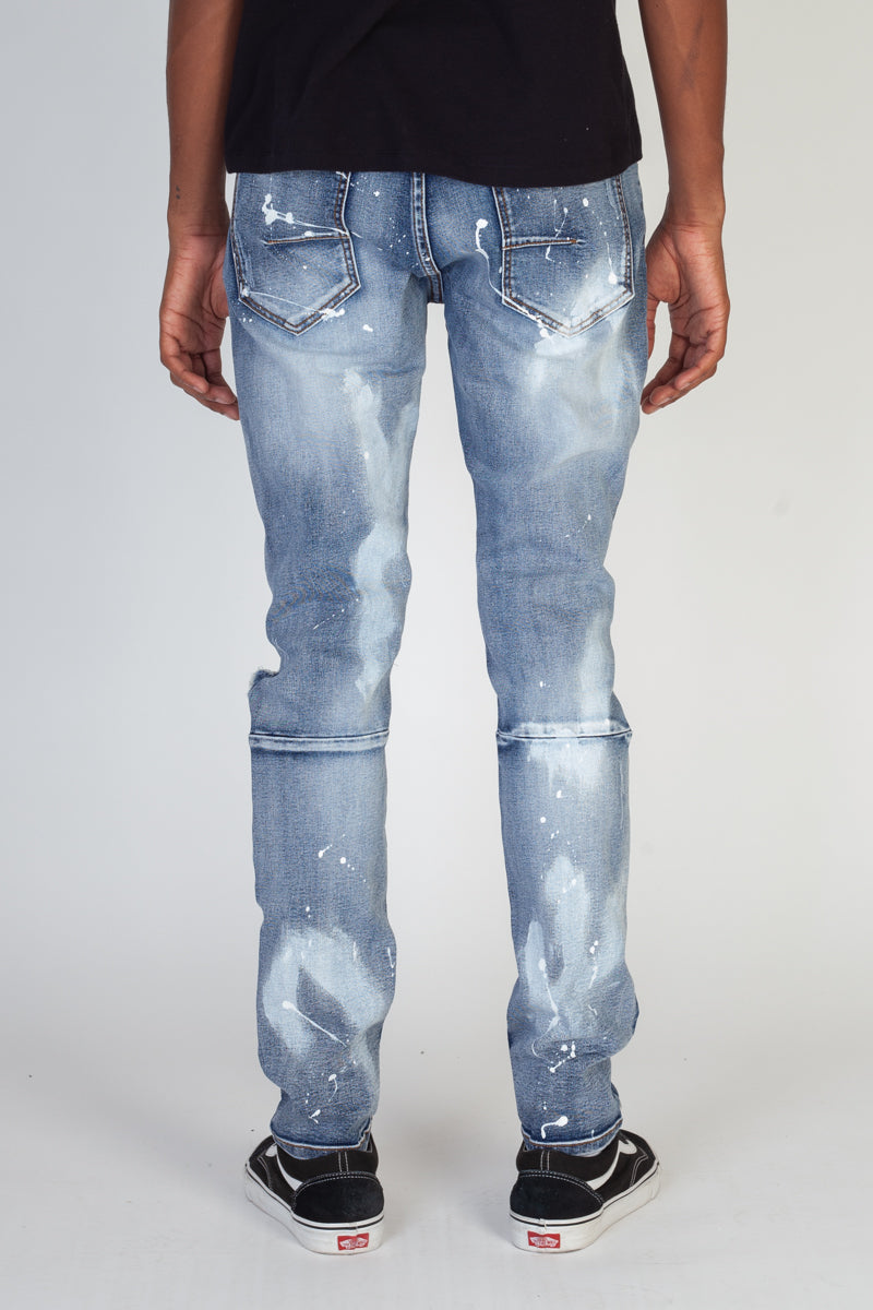 Paint Splatter Skinny Jeans With Multi-Color Drawstrings (Medium Blue) (4605153149030)