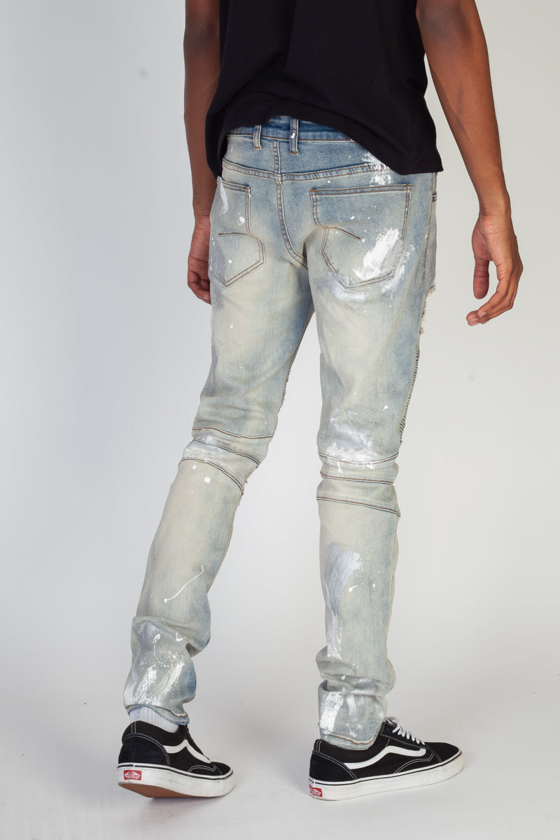 Moto Jeans With Metallic Silver Paint (Blue) (4571252523110)