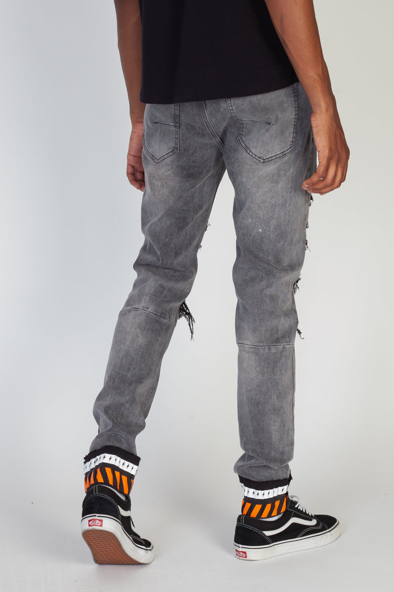 Destroyed Skinny Jeans With Printed Ankle Cuff (Medium Gray) (4605122838630)