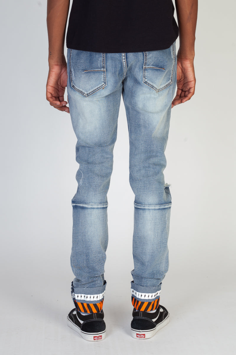 Destroyed Skinny Jeans With Printed Ankle Cuff (Medium Blue) (4605137158246)