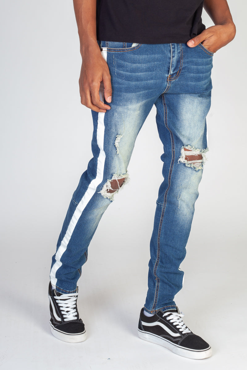 Side Stripe Printed Jeans (Dark Blue) (3961217744998)