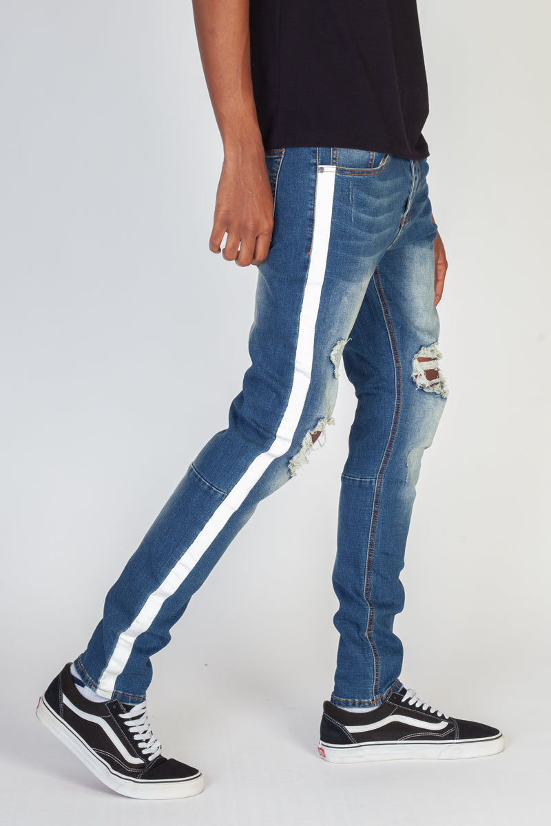 Side Stripe Printed Jeans (Dark Blue) (3961217744998)