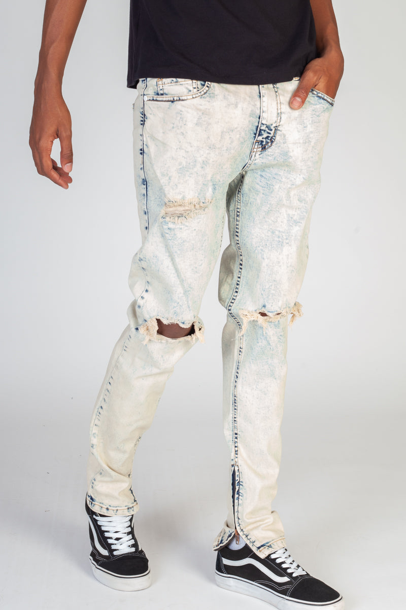 Destroyed Knee Ankle Zip Jeans (Tinted Ice Blue) (1284238999596)
