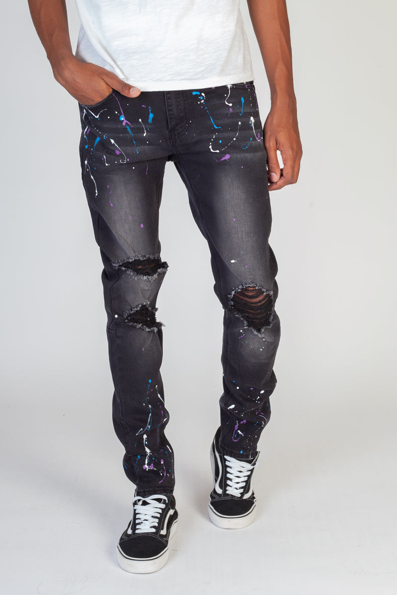 Destroyed Jeans With Multi Paint Splash (Dark Medium Gray) (4312233934950)