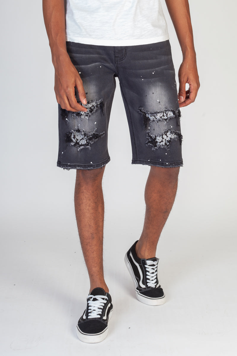 Paisley Patched Shorts (Dark Medium Gray) (4605489119334)