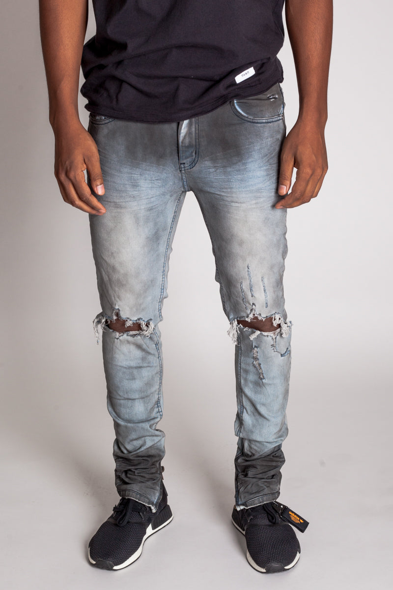 Destroyed at Knee Ankle Zip Jeans (Blue Smoke) (1024531497004)