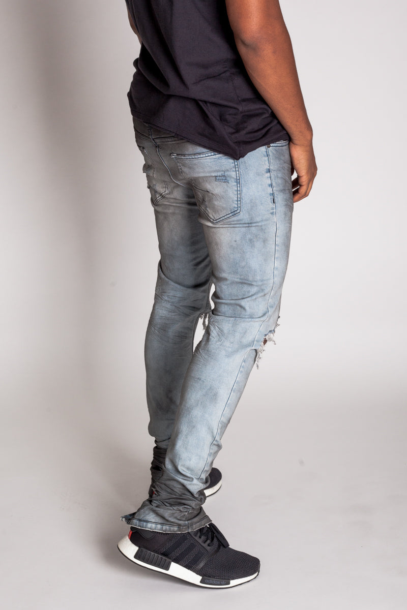 Destroyed at Knee Ankle Zip Jeans (Blue Smoke) (1024531497004)