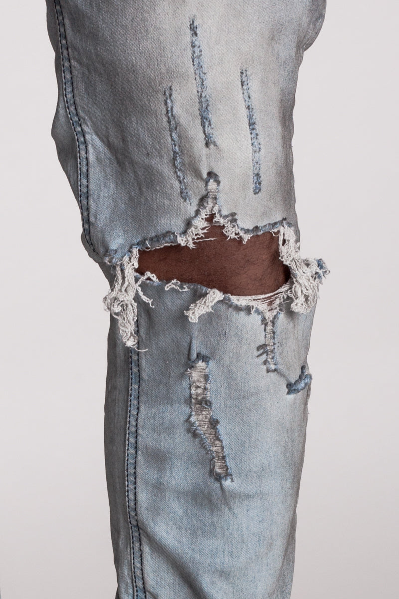 Destroyed at Knee Ankle Zip Jeans (Blue Smoke) (1024531497004)