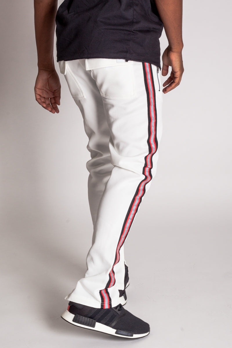 Techno Track Pants with Reflective Stripes (White) (897773535276)