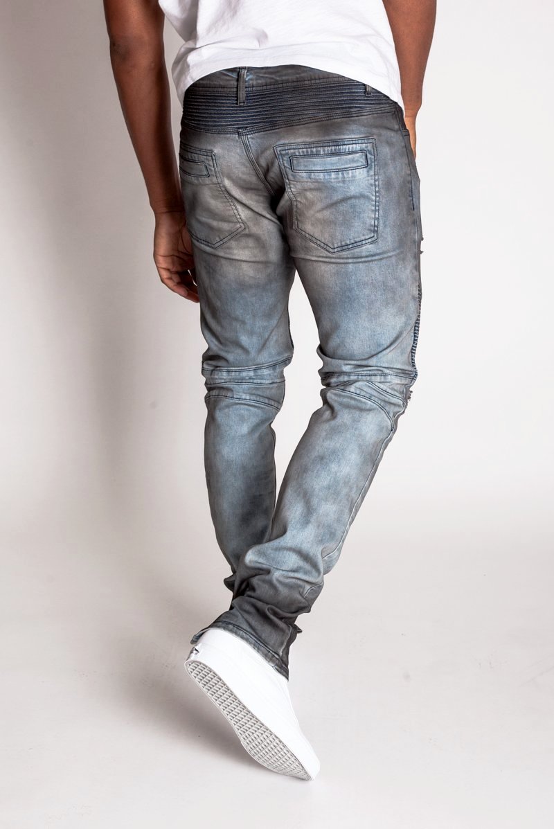Destroyed Moto Ankle Zip Jeans (Blue Smoke) (1260707741740)