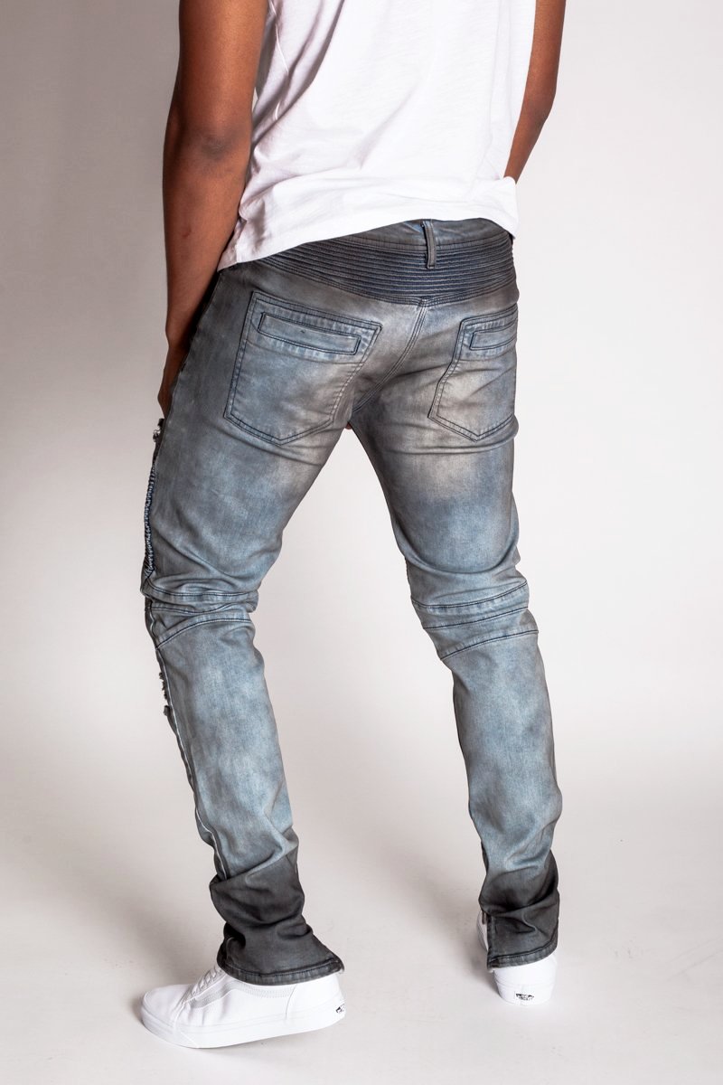 Destroyed Moto Ankle Zip Jeans (Blue Smoke) (1260707741740)