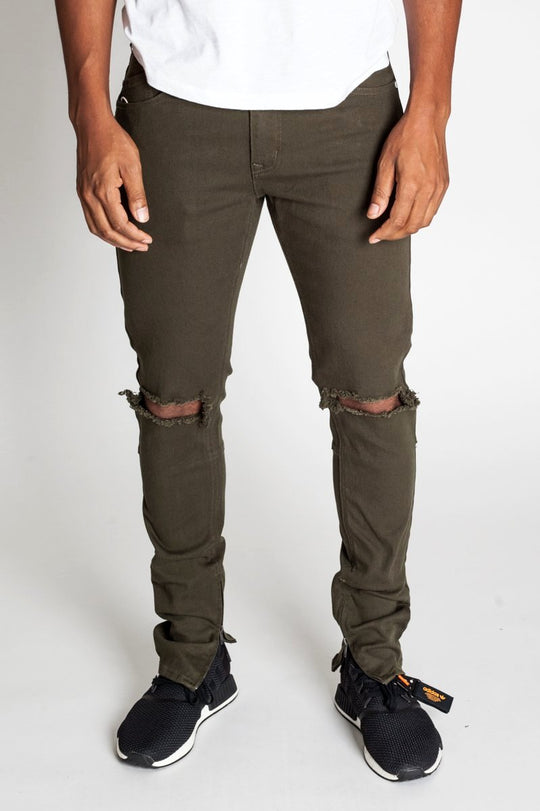 DESTROYED AT KNEE ANKLE ZIP PANTS