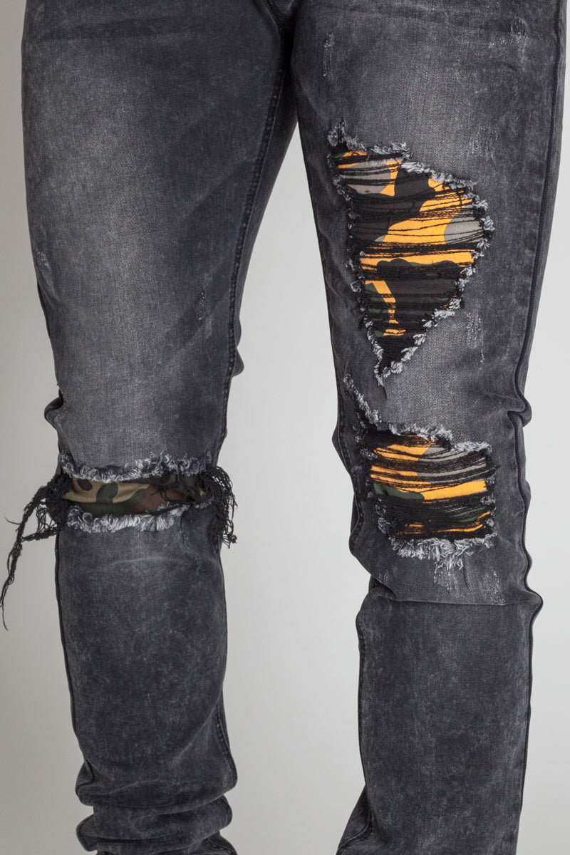 Destroyed Camo Patch Jeans (Dark Med. Gray) (1602757165158)