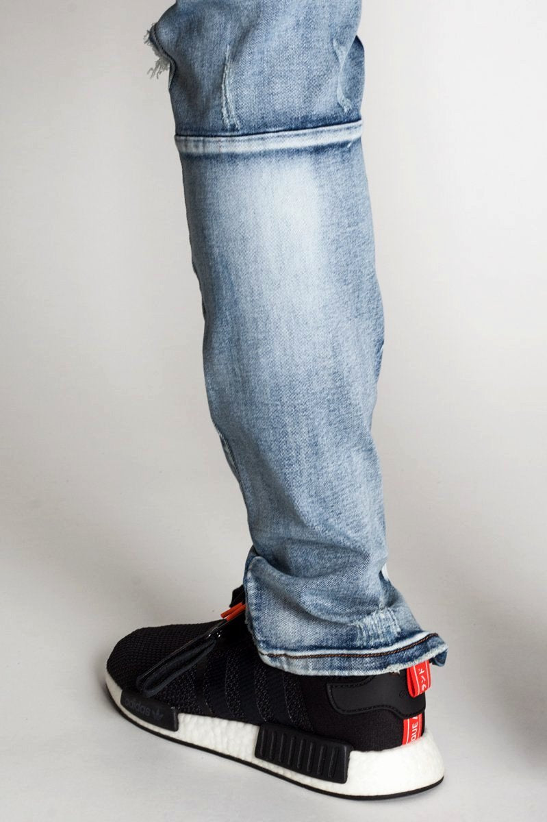 Destroyed Knee Ankle Zip Jeans (Med. Blue) (935963492396)