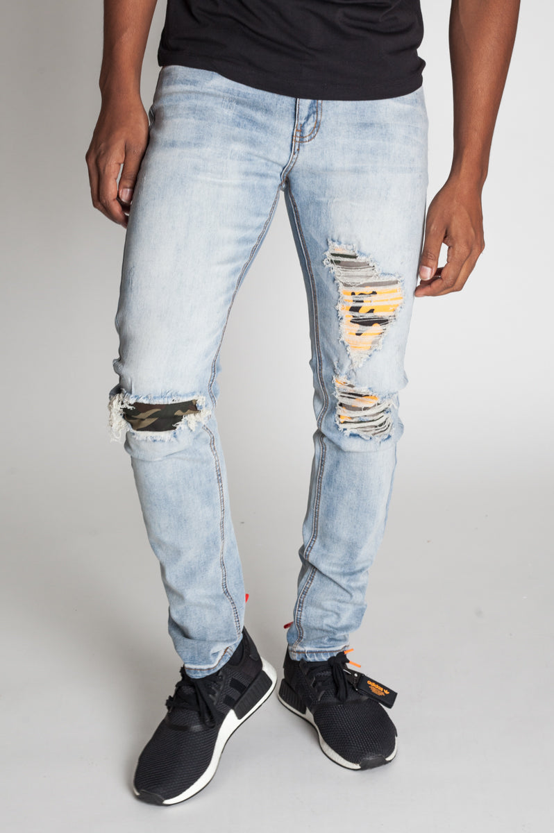 Destroyed Camo Patch Jeans (Vintage Lt. Blue) (1602754543718)