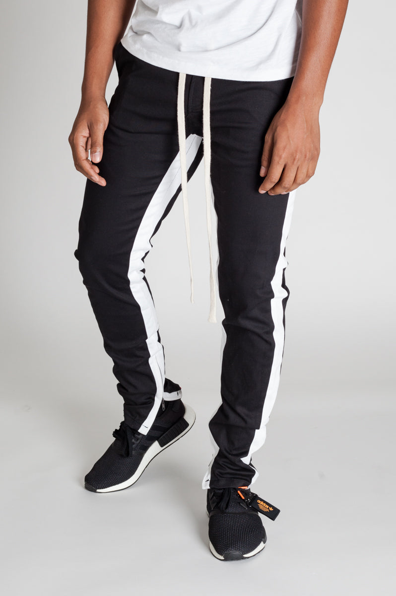 Striped Track Pants with Ankled Zippers (Black/White Stripes) (11481268615)