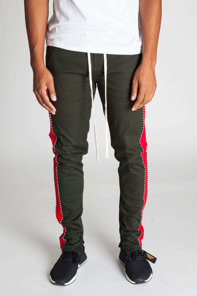 Striped Track Pants with Ankled Zippers Ver. 2.0 (Hunter Green/Red) (442895892519)