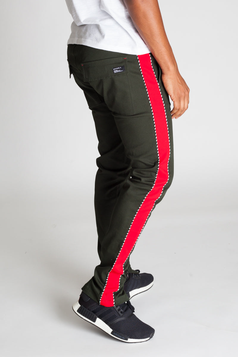 Striped Track Pants with Ankled Zippers Ver. 2.0 (Hunter Green/Red) (442895892519)