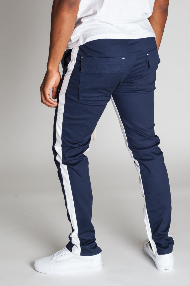 Striped Track Pants with Ankled Zippers (Cobalt/White Stripes) (11481292871)
