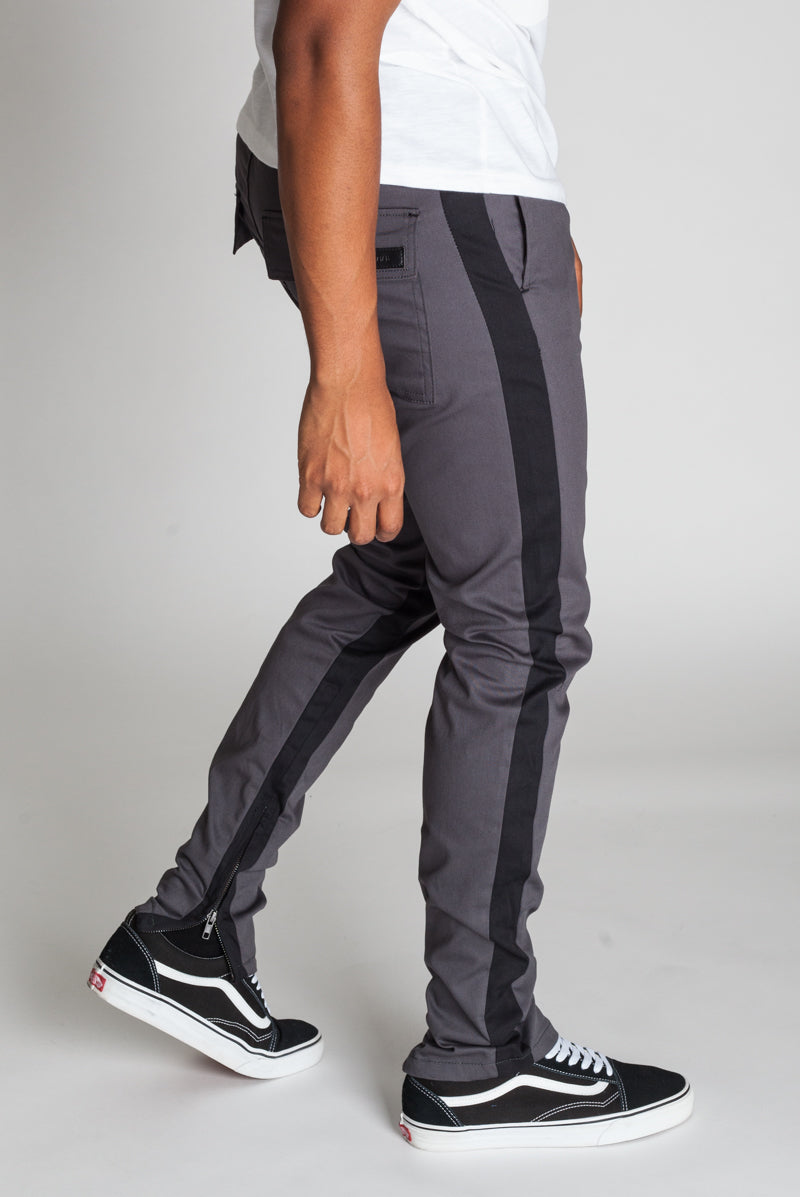 Striped Track Pants with Ankled Zippers (Charcoal/Black Stripes) (11481371463)