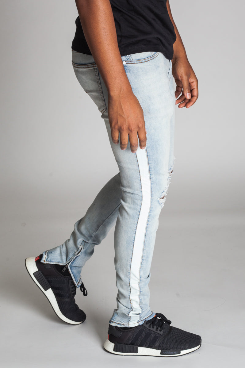 Striped Track Jeans with Ankled Zippers (Lt. Blue/White Stripes) (457368633383)