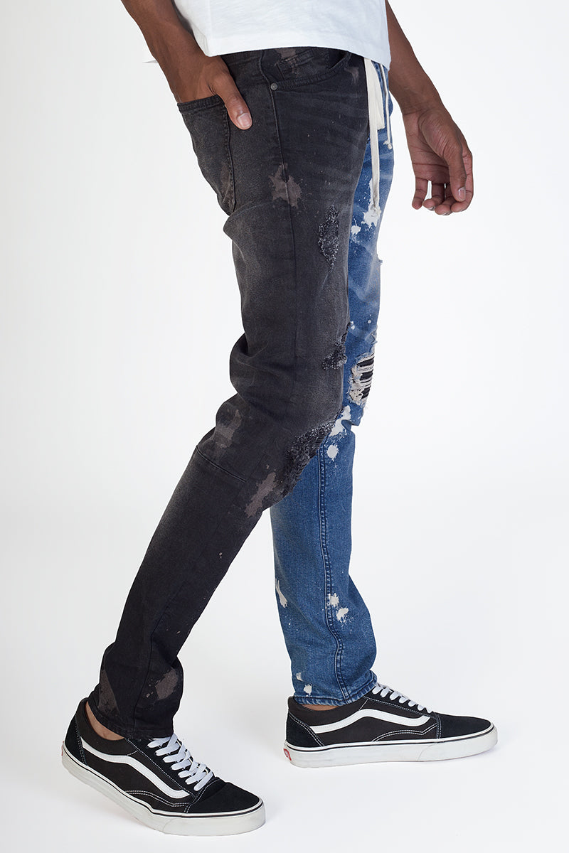 Contrast Pintucked Jeans (Blue/Black) (4908186992742)