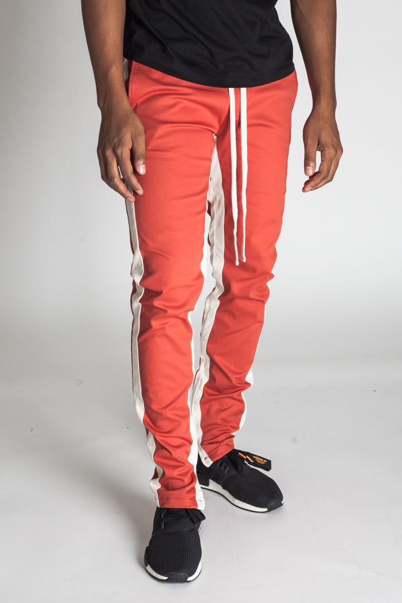 Striped Track Pants with Ankled Zippers (Blood Orange/Nude Stripes) (1121834401836)
