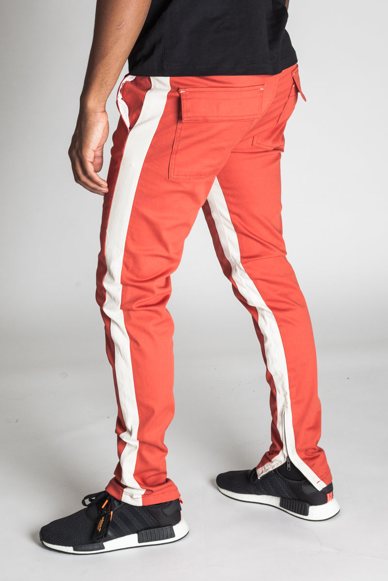 Striped Track Pants with Ankled Zippers (Blood Orange/Nude Stripes) (1121834401836)