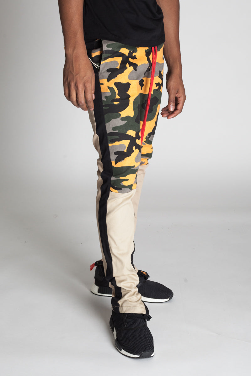 Camoblocked Track Pants with Ankled Zippers (Khaki) (1120431243308)