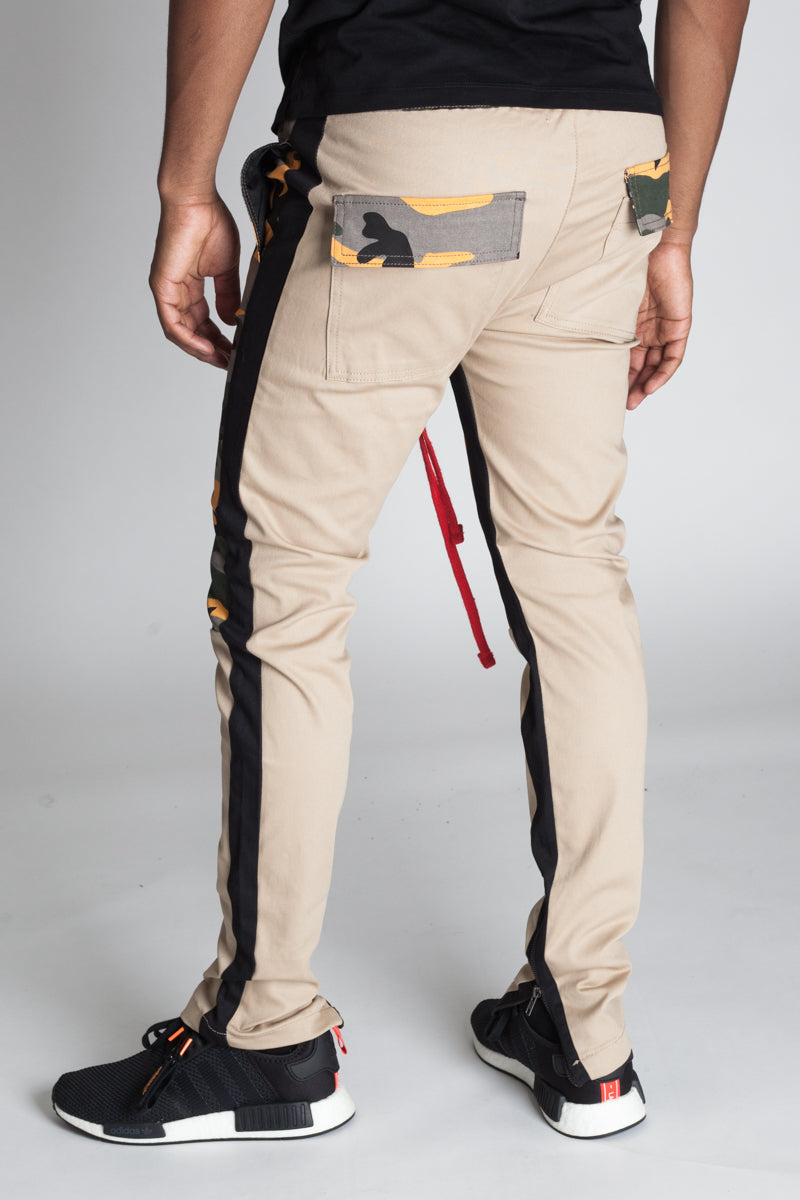 Camoblocked Track Pants with Ankled Zippers (Khaki) (1120431243308)