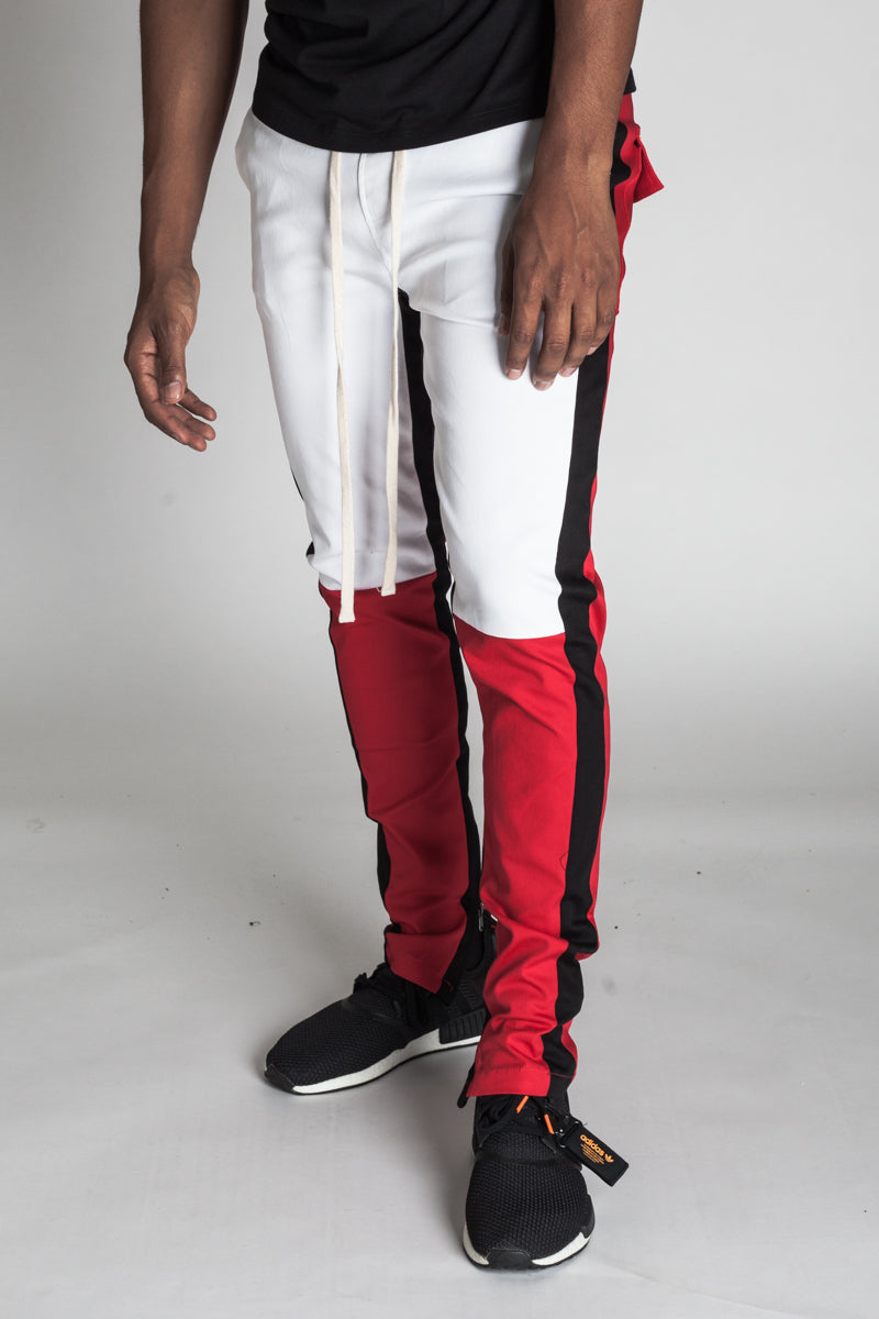 Cotton Twill Colorblocked Pants (Red) (959173263404)