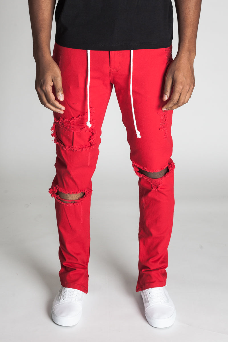 Distressed Ankle Zip Pants (Red) (11487213447)