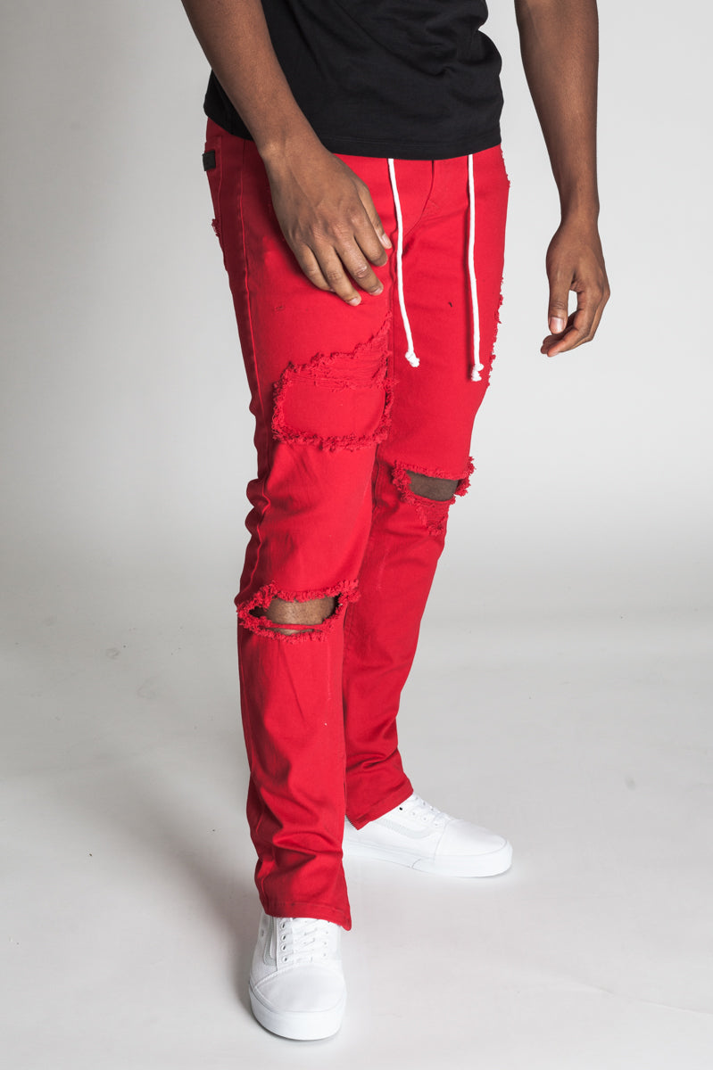 Distressed Ankle Zip Pants (Red) (11487213447)
