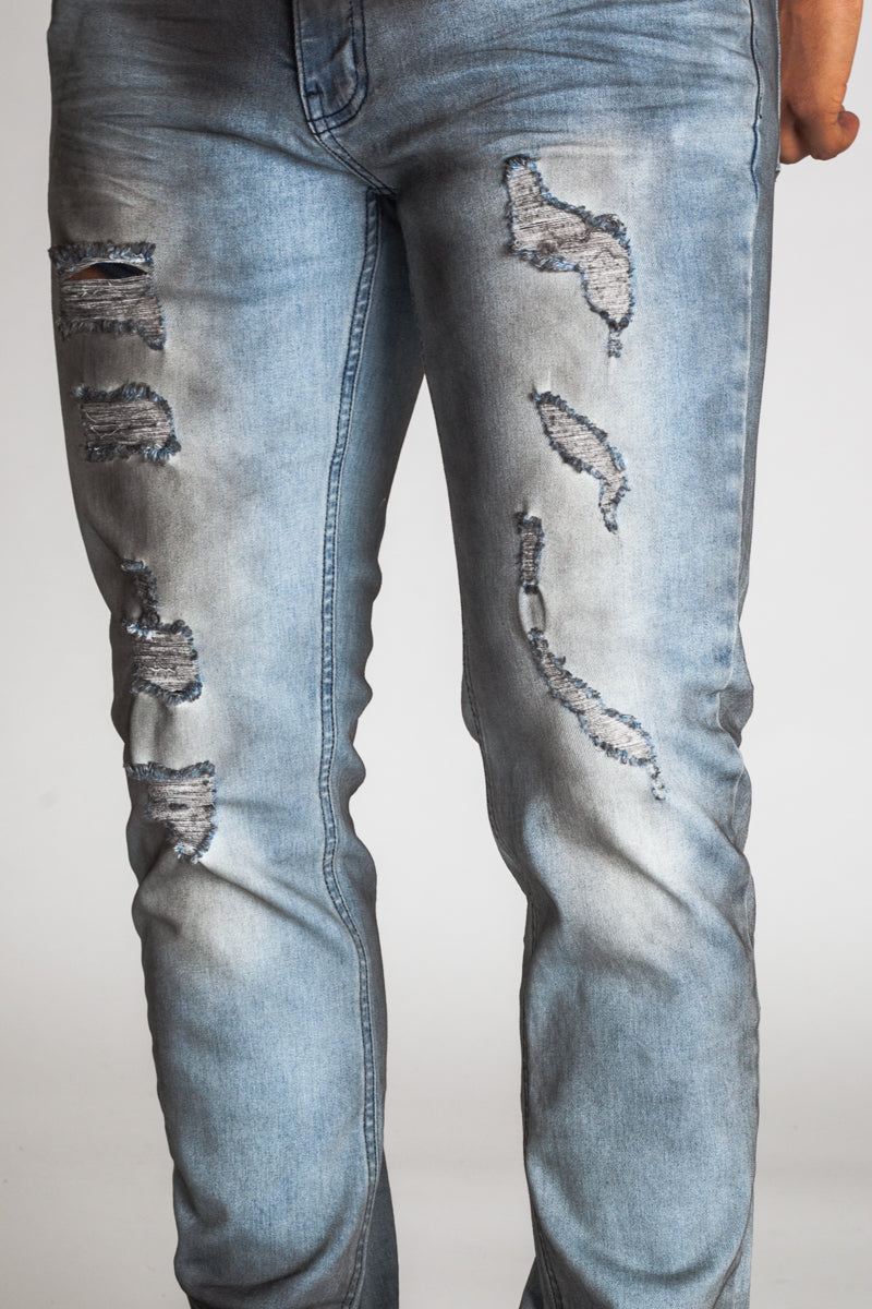 Inner Tape Distressed Slim Jeans (Blue Smoke) (1636313530470)