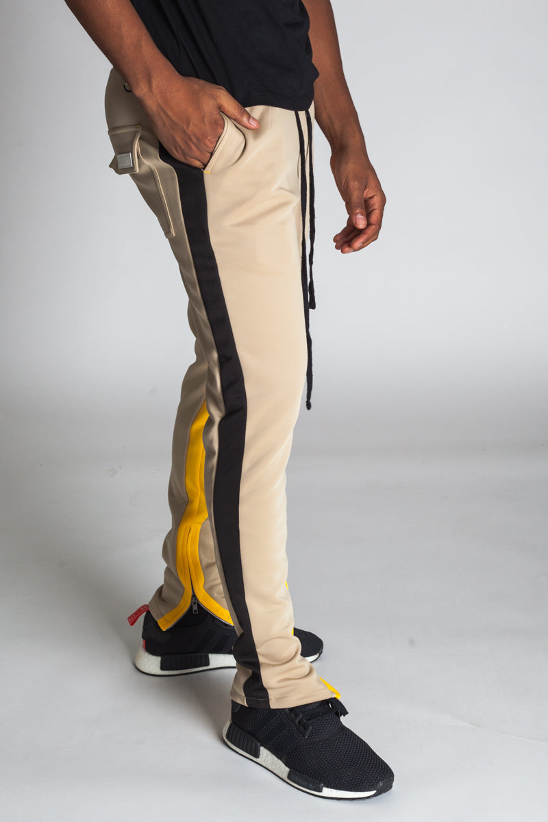 Striped Scuba Track Pants (Khaki) (1379866443820)