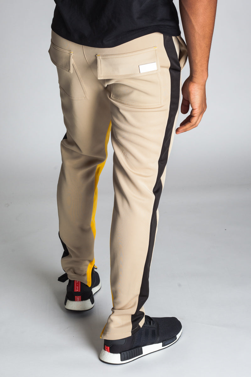 Striped Scuba Track Pants (Khaki) (1379866443820)