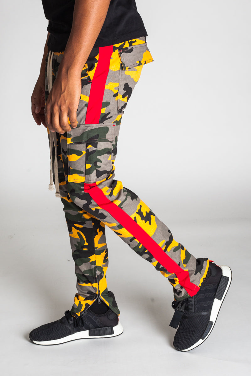 Striped Cargo Track Pants with Ankled Zippers (Amber Camo) (1119880577068)