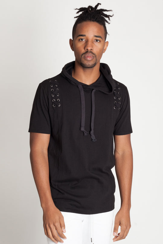 SHORT SLEEVE HOODIE WITH EYELETS