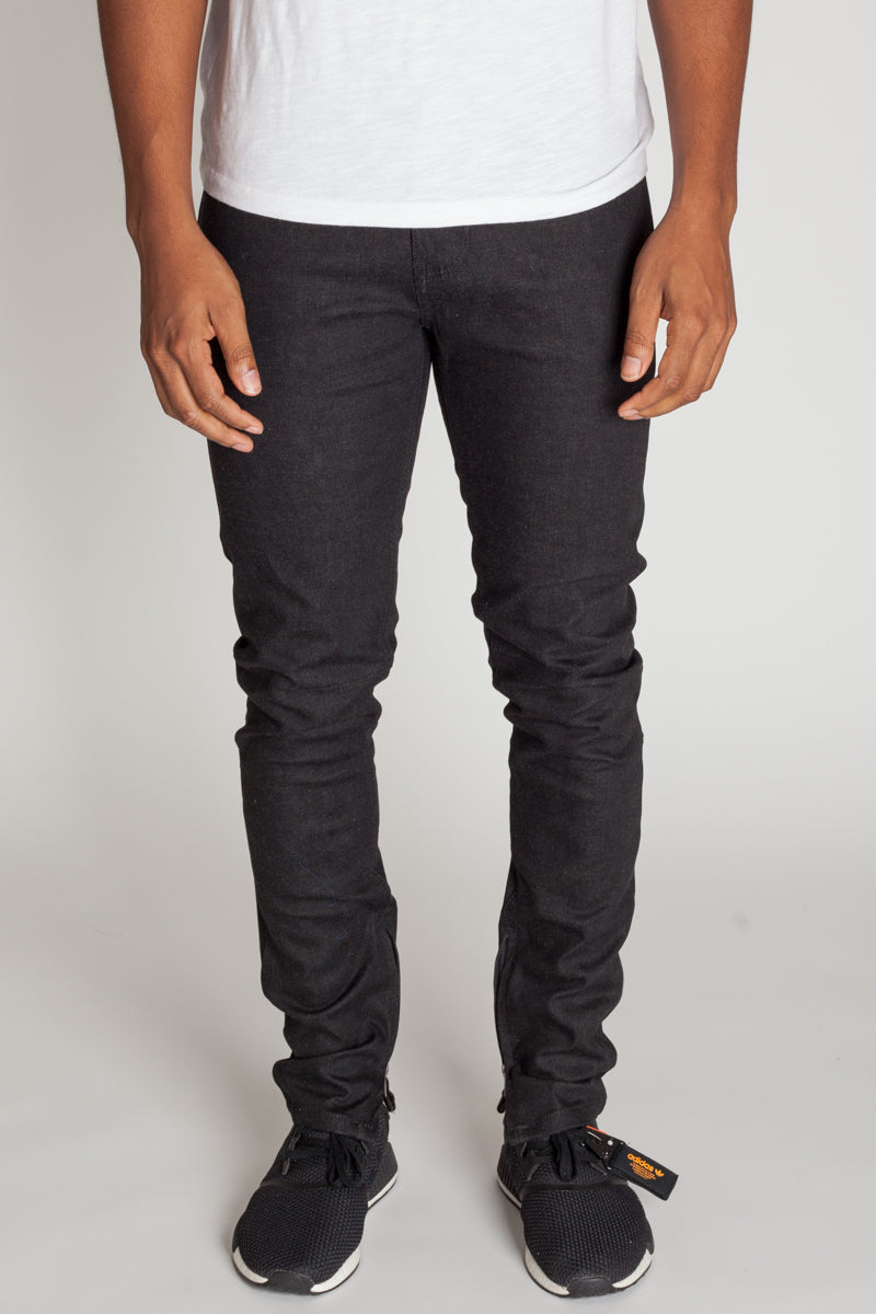 Raw Denim Ankle Zip Jeans (Black) (1134778384428)
