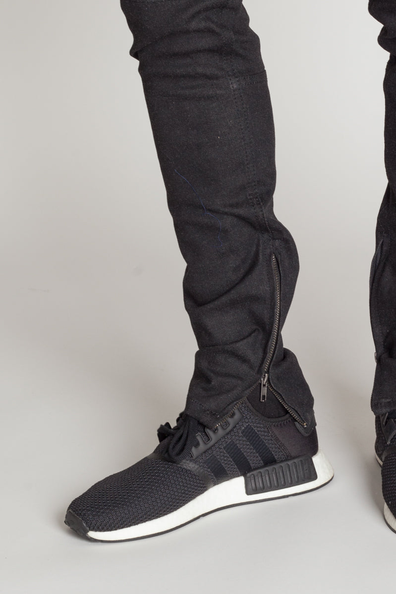 Raw Denim Ankle Zip Jeans (Black) (1134778384428)