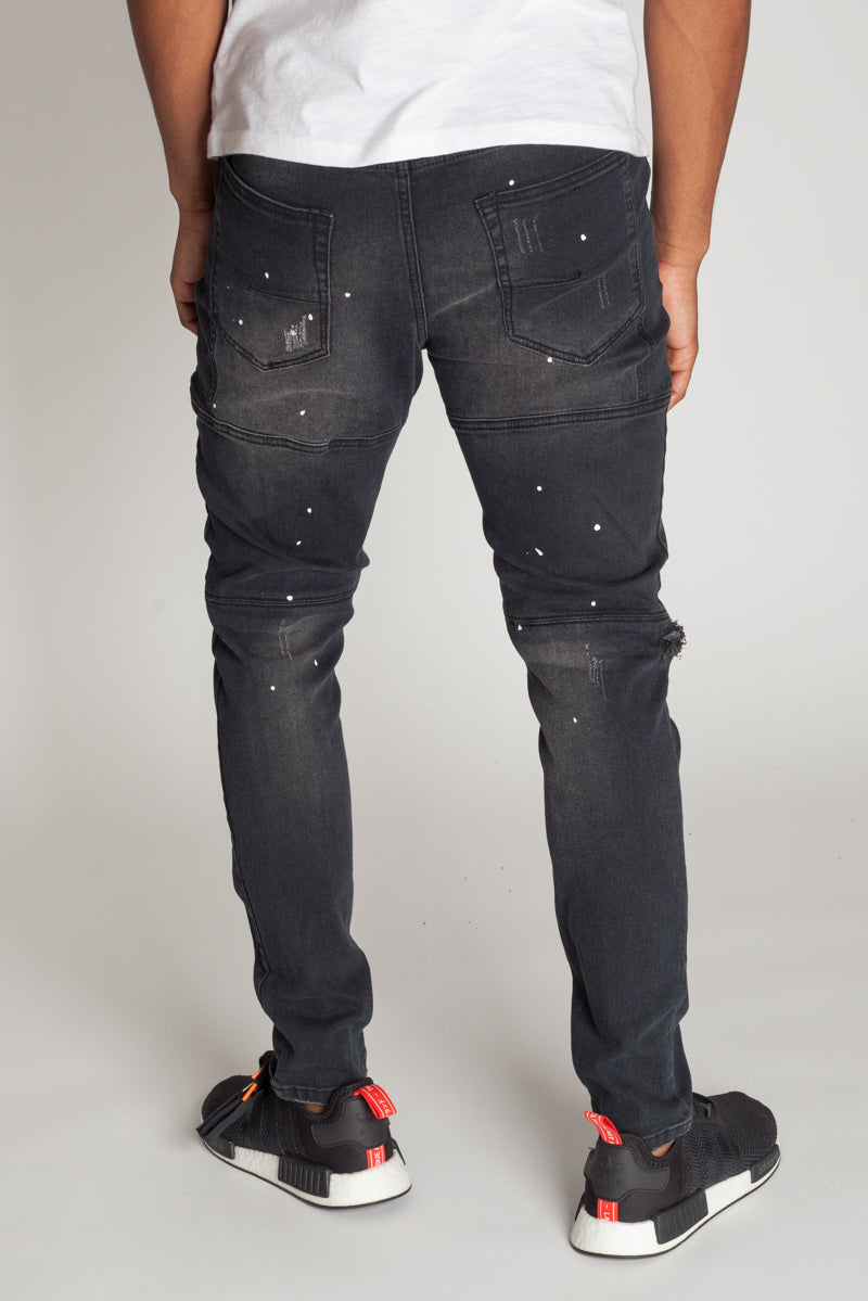 Tapered Jeans with Paint Splatter (Black) (394810720295)