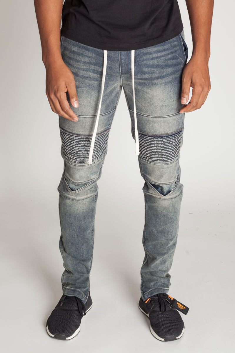 Ankle Zip Moto Jeans (Grey Blue) (423246037031)