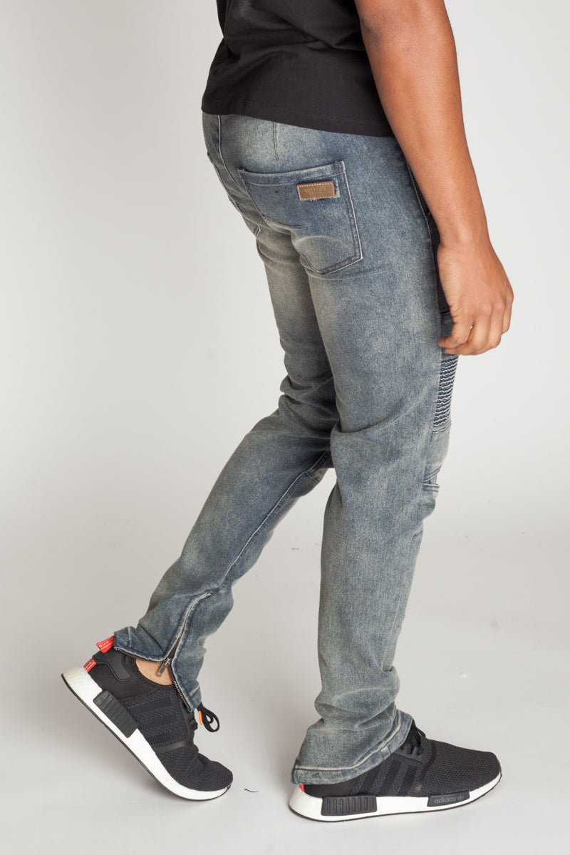 Ankle Zip Moto Jeans (Grey Blue) (423246037031)