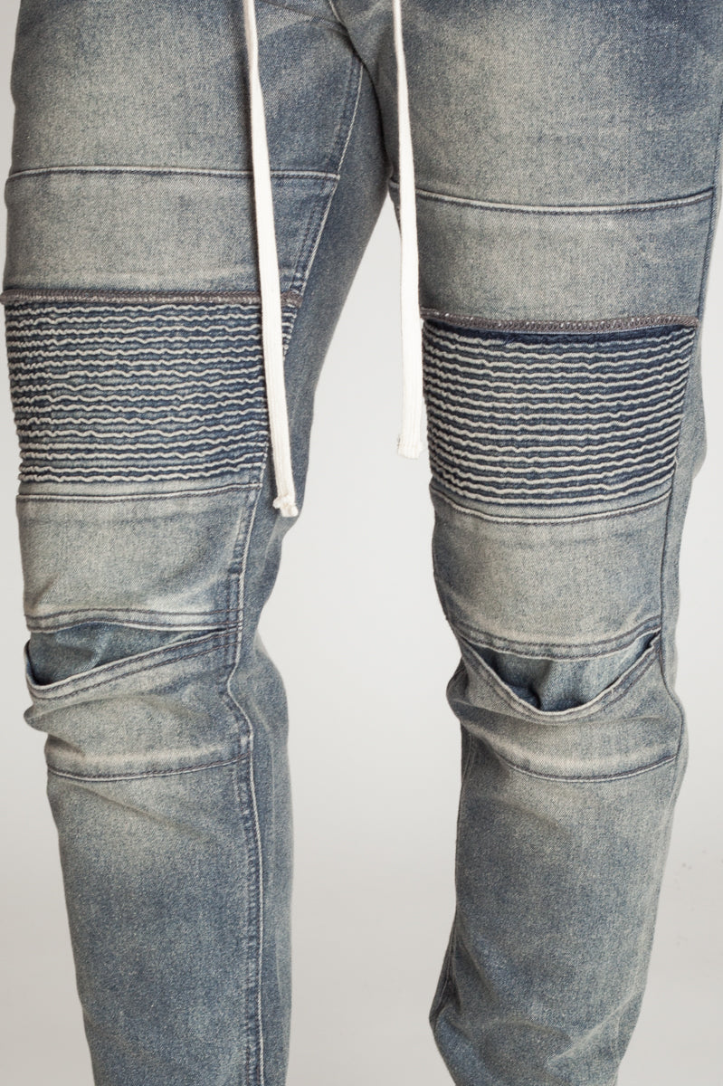 Ankle Zip Moto Jeans (Grey Blue) (423246037031)