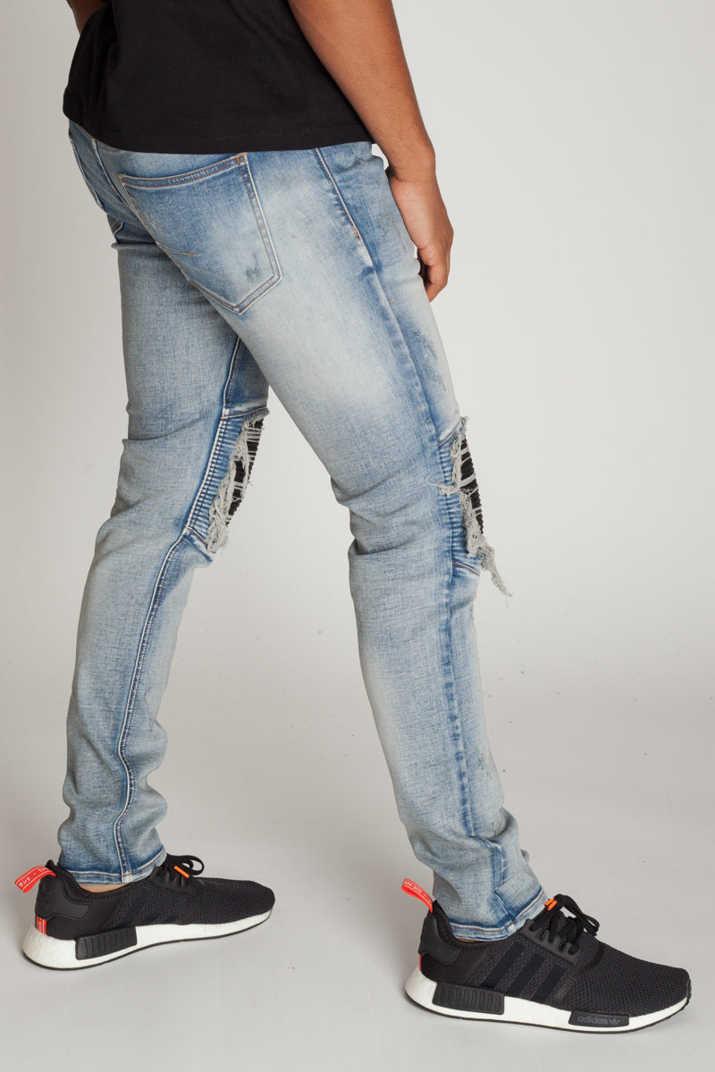 PU Moto Patch Jeans (Vintage Medium Blue) (1645460095078)